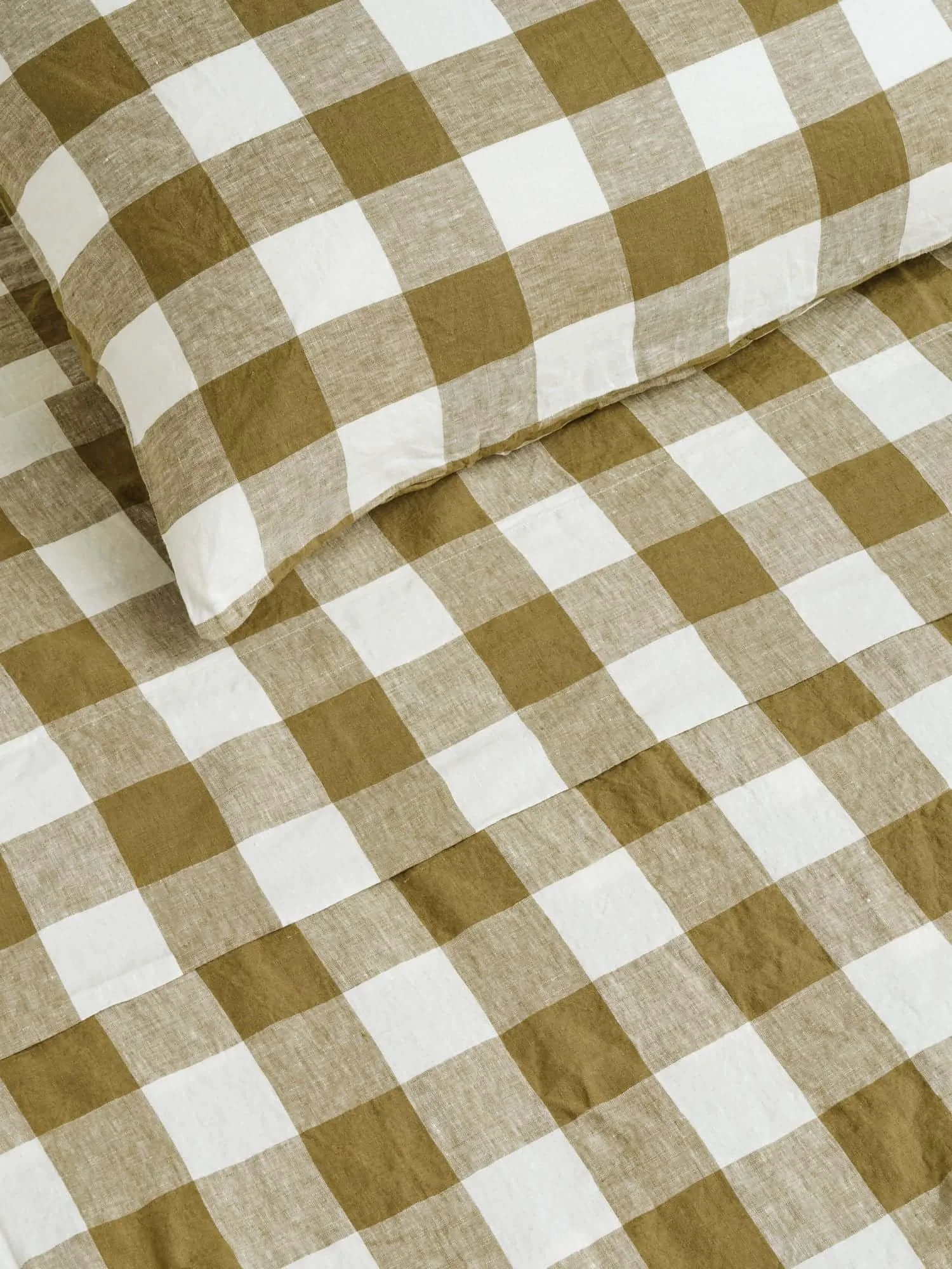 100% Linen Sheet Set in Olive Check