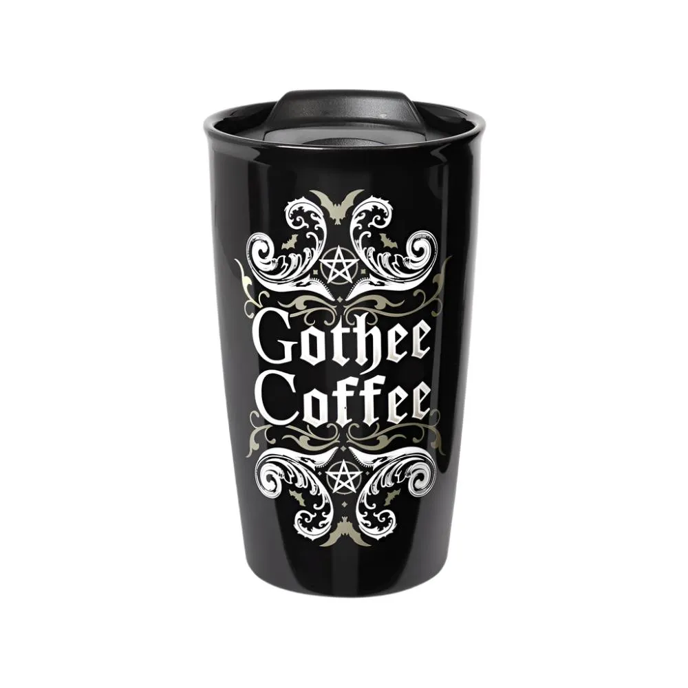 12 oz Black Ceramic Travel Mug - Gothee Coffee