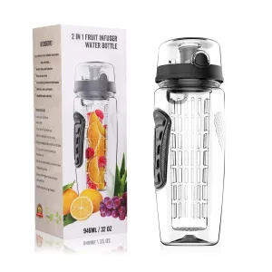 32oz Fruit Infuser Water Bottle with Flip Top Lid - Perfect for Office, Home, Sport, Running, Walking, Hiking