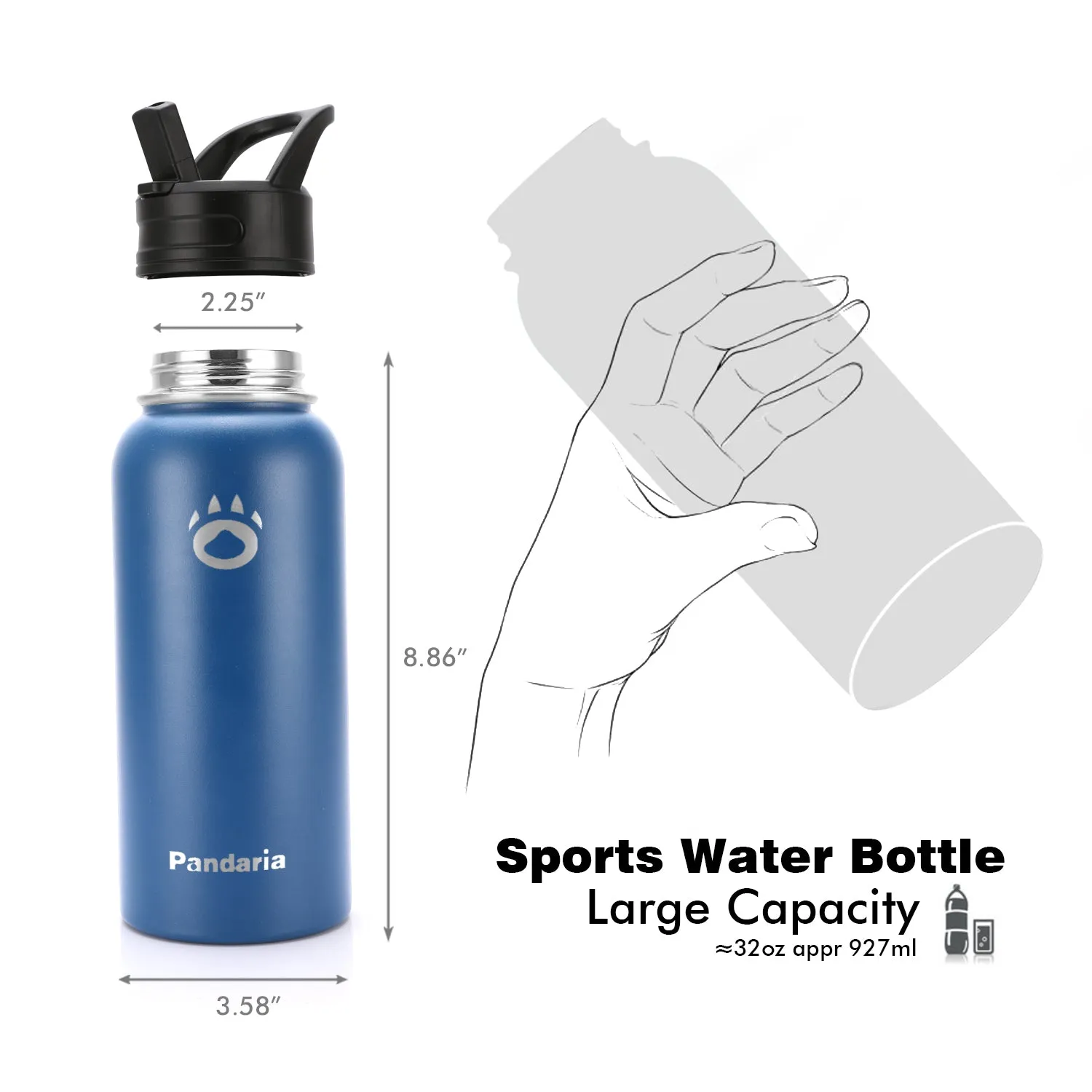 32oz Vacuum Insualed Water Bottle Stainless Steel Sports Canteen with Lids and Straws, Gentleman