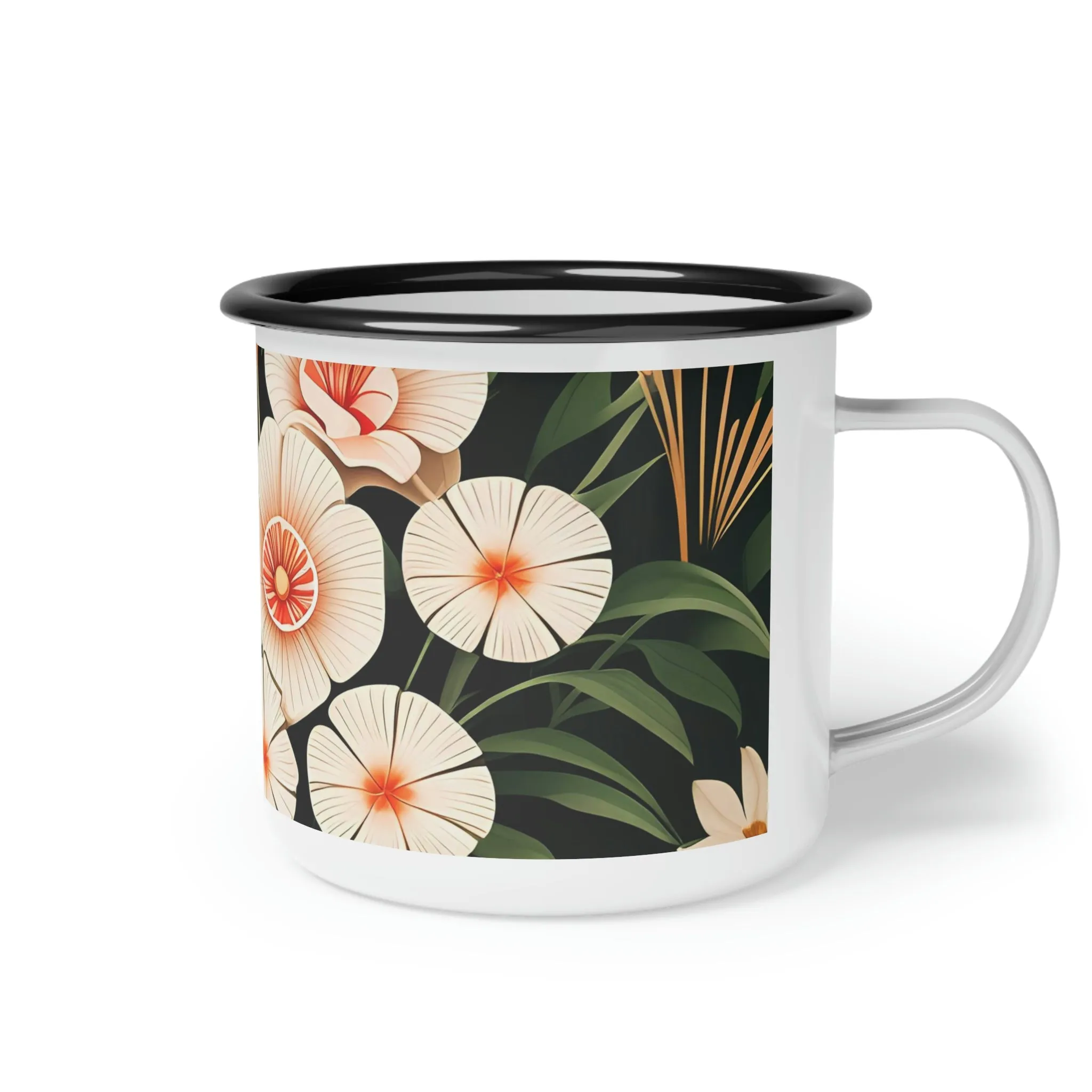 Art Deco Flowers, Enamel Camping Mug for Coffee, Tea, Cocoa, or Cereal - 12oz