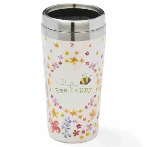 Bee Happy Stainless Steel Bamboo Travel Mug