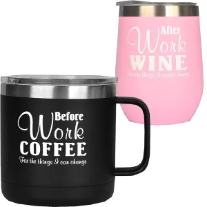 Coffee Mug Gift Set, "Before Work Coffee For The Things I Can Change", "After Work