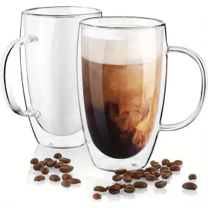 Insulated Double Wall Glass Coffee Mug with Handle 350ml