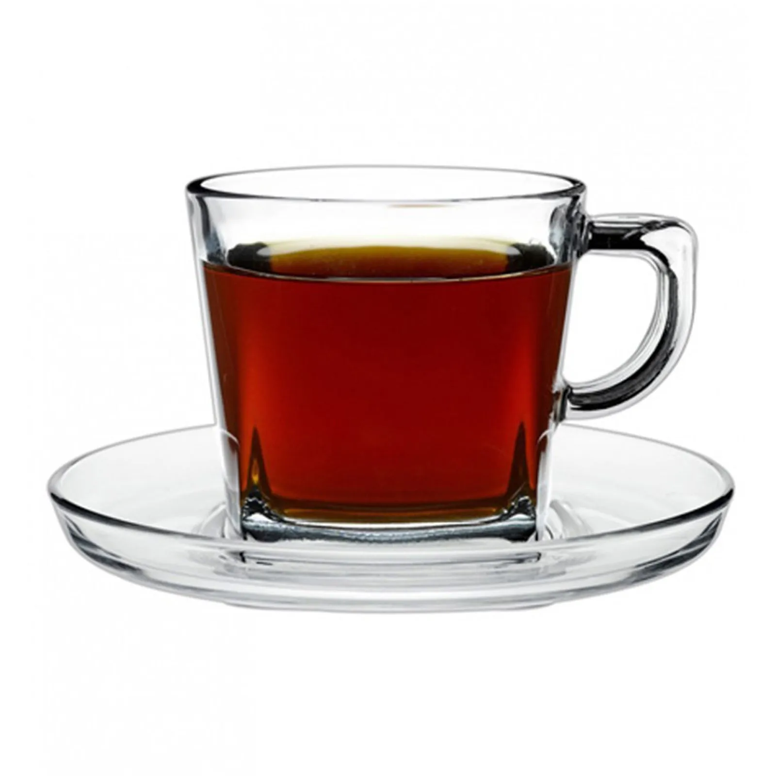 Lecce Squared Clear Glass Tea & Coffee Cups with Saucers, Set of 6-7 oz