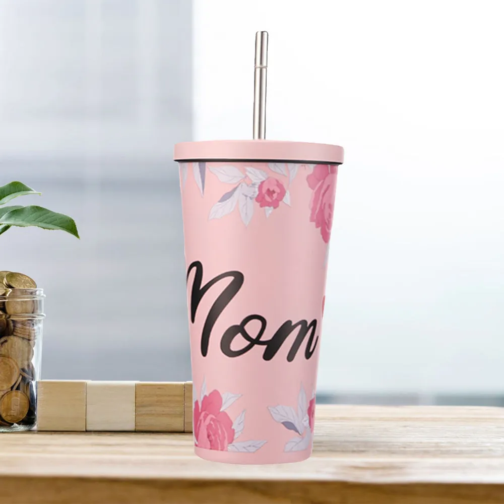 Mom Message Flower Printed 17oz Stainless Steel Tumbler