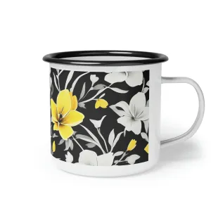 Yellow Flowers, Enamel Camping Mug for Coffee, Tea, Cocoa, or Cereal - 12oz